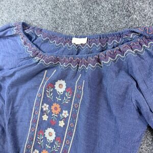 Edge Blouse Top Womens Large Blue Floral Embroidered Cotton Off The Shoulder